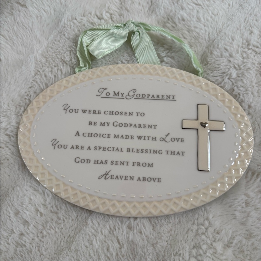 Amscan Inspirational Plaque with Silver Cross and Green Ribbon